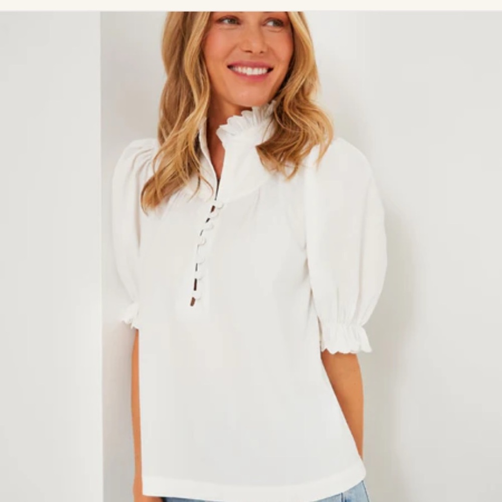 Pomander Place White Ruffle Blouse